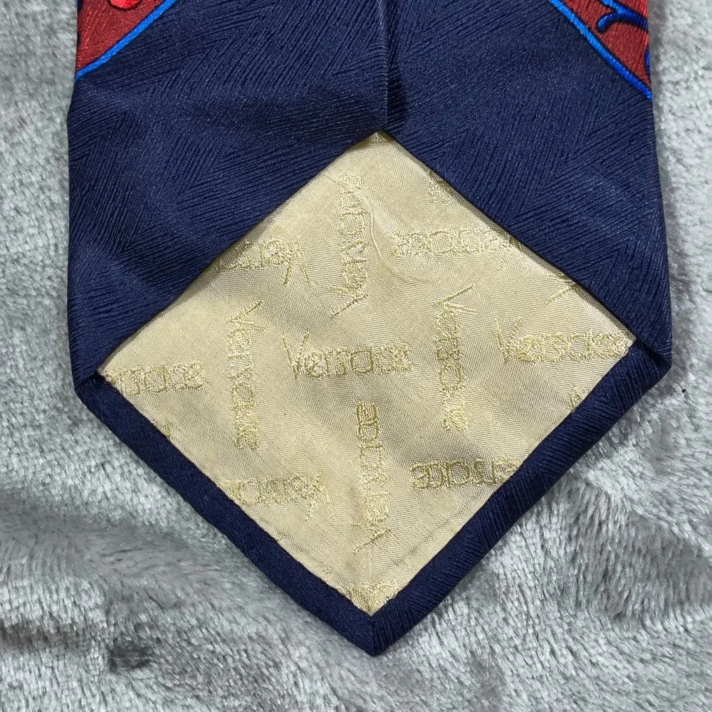 Vintage Gianni Versace Tie Blue Red Floral Geometric‎ Medallion Silk 57x4 Spain
